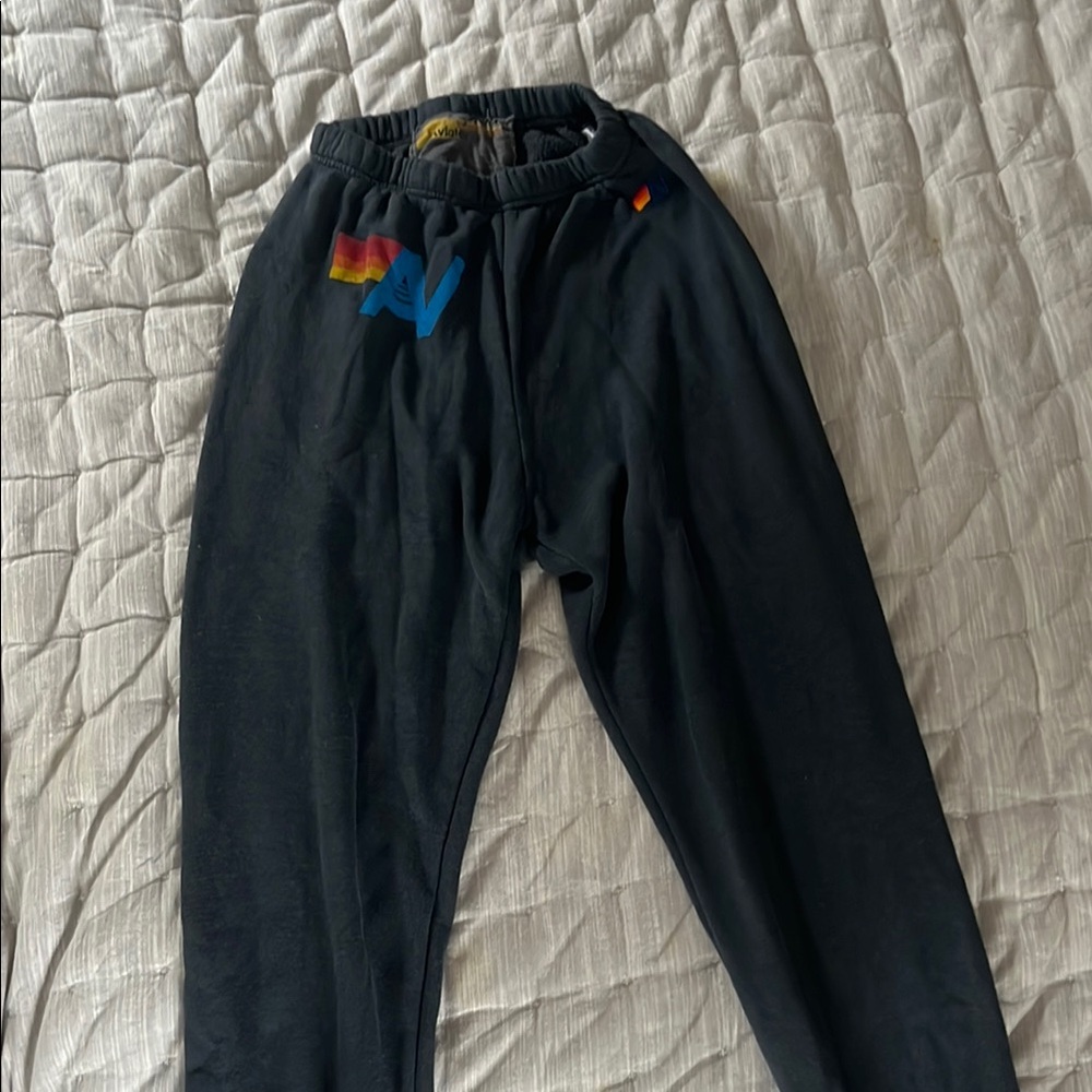 Aviator Nation Black Joggers with Rainbow Detail